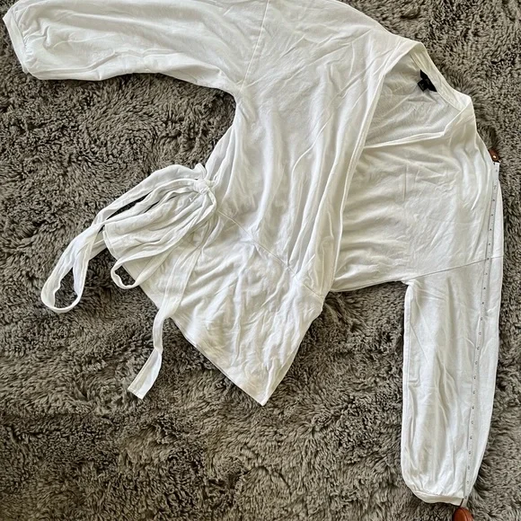 J. Crew White Wrap top with Tie Belt and Billowy Sleeves - Picture 5 of 5